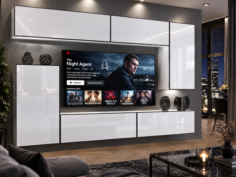 Composition murale Linea 250 cm TV/RTV blanche brillante Fabricant IMP L Woody 8/5/W/W/0/0