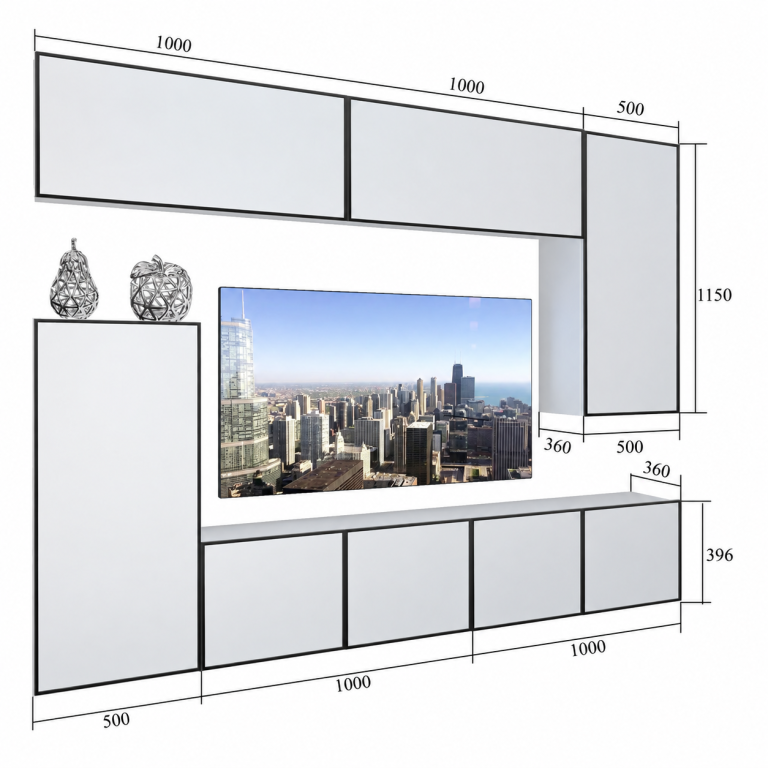 Composition murale Linea 250 cm TV/RTV blanche brillante Fabricant IMP L Woody 8/5/W/W/0/0
