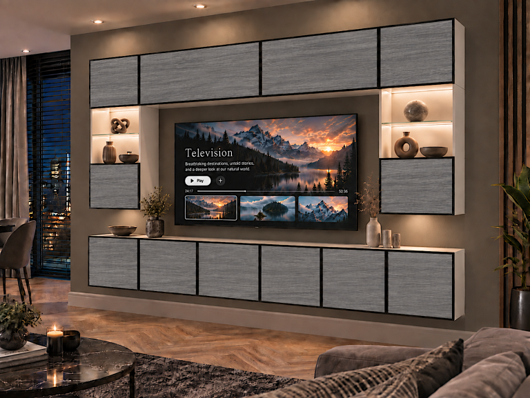 Composition murale Linea 300 cm TV/RTV grise anthracite graphite Fabricant IMP L Nolan 1/5/W/GW1/0/0