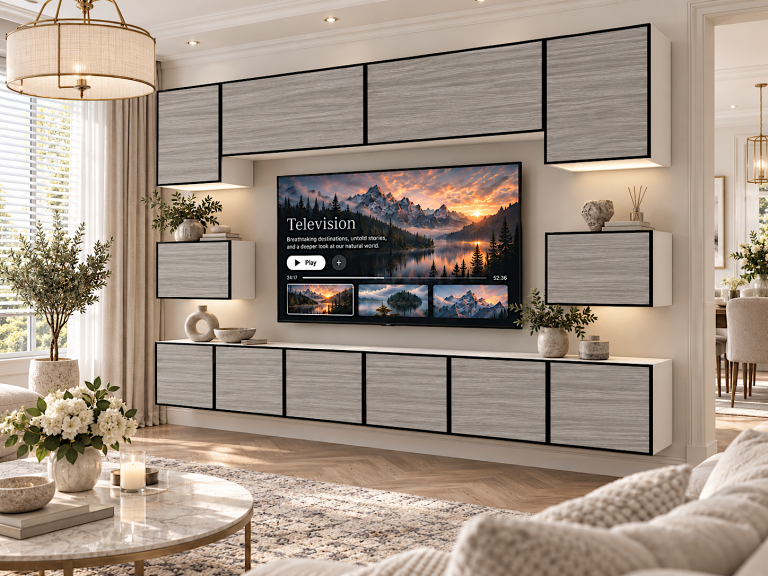 Meblościanka Linea 300 cm TV/RTV szary antracyt grafitowy Producent IMP L Tarantino 3/5/W/GW1/0/0
