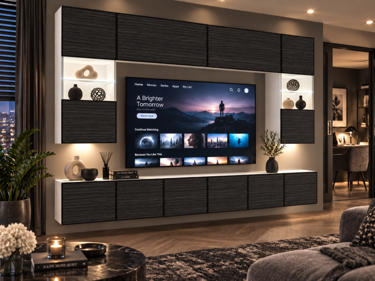 Meblościanka Linea 300 cm TV/RTV czarna heban Producent IMP L Nolan 1/5/W/HK/0/0
