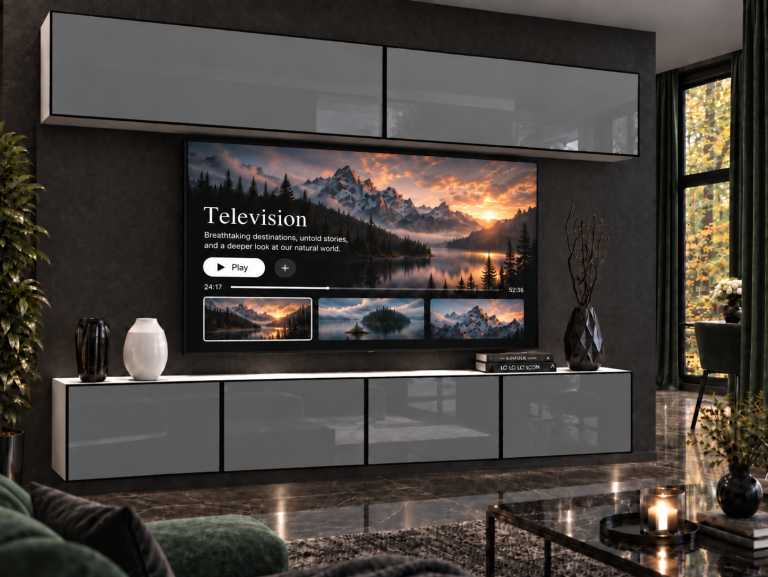 Composition murale Linea 200 cm TV/RTV grise brillante Fabricant IMP L Brando 6/5/W/S/0/0