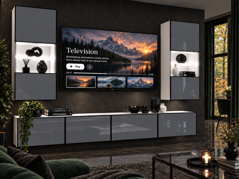 Composition murale Linea 200 cm TV/RTV grise brillante Fabricant IMP L Keanu 7/5/W/S/0/0