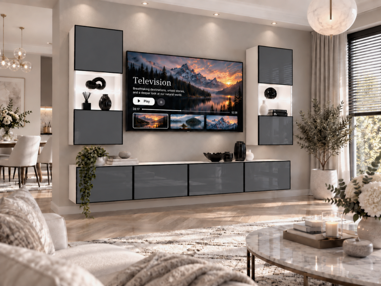 Composition murale Linea 200 cm TV/RTV grise brillante Fabricant IMP L Keanu 7/5/W/S/0/0