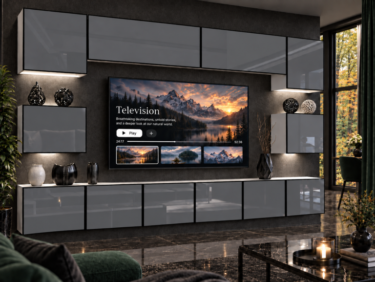 Composition murale Linea 300 cm TV/RTV grise brillante Fabricant IMP L Tarantino 3/5/W/S/0/0