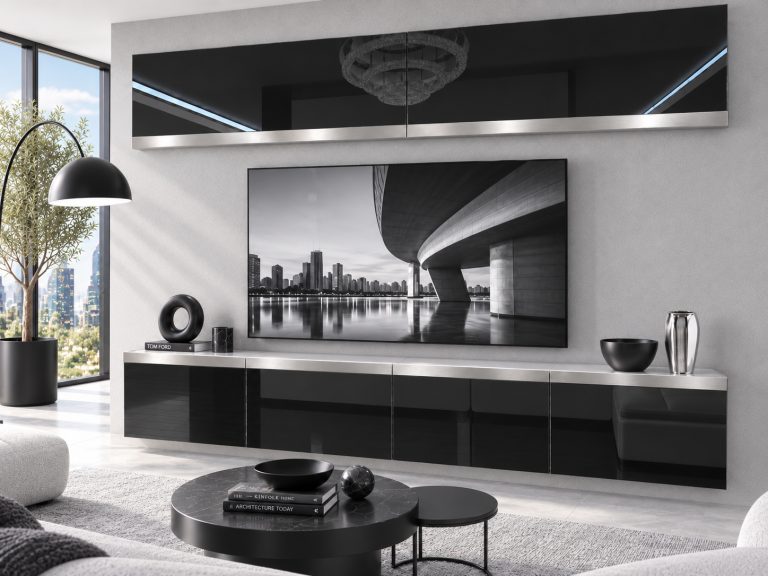Composition murale Prestige 200 cm TV/RTV noire brillante Fabricant IMP P Brando 6/5/W/B/0/0/SL