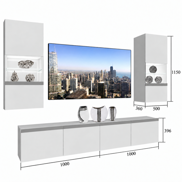 Composition murale Prestige 200 cm TV/RTV blanche brillante Fabricant IMP P Keanu 7/5/W/W/0/0/CM