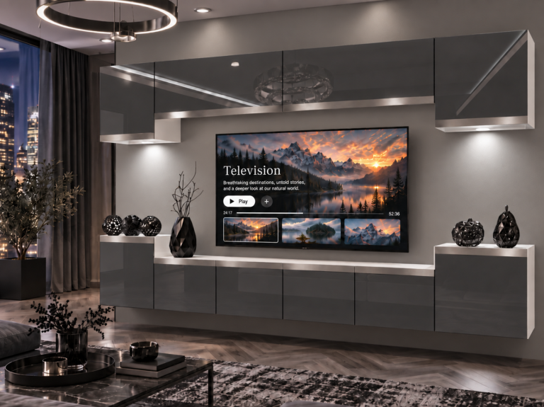 Composition murale Prestige 300 cm TV/RTV grise brillante Fabricant IMP P Hepburn 4/5/W/S/0/0/SL