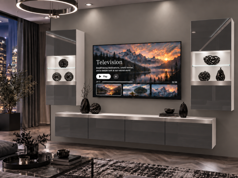 Meblościanka Prestige 200 cm TV/RTV szara połysk Producent IMP P Keanu 7/5/W/S/0/0/SL