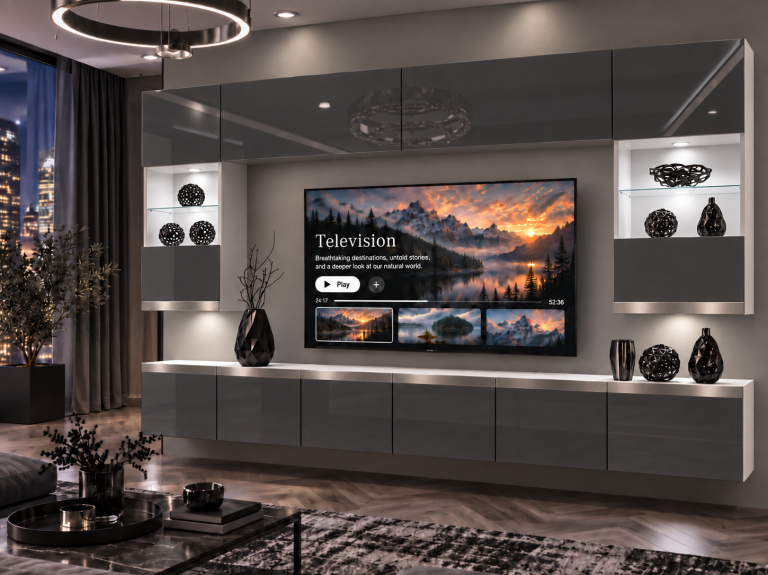 Composition murale Prestige 300 cm TV/RTV grise brillante Fabricant IMP P1 Nolan 1/5/W/S/0/0/SL