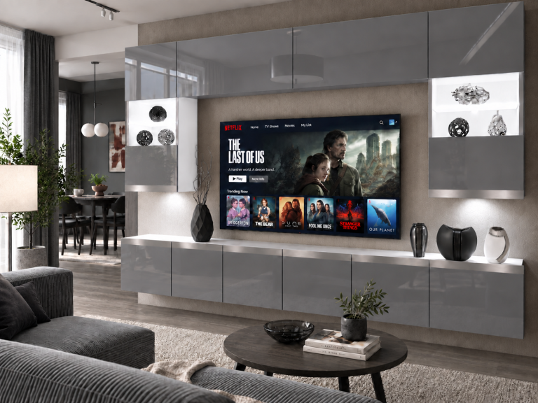 Composition murale Prestige 300 cm TV/RTV grise brillante Fabricant IMP P1 Nolan 1/5/W/S/0/0/SL