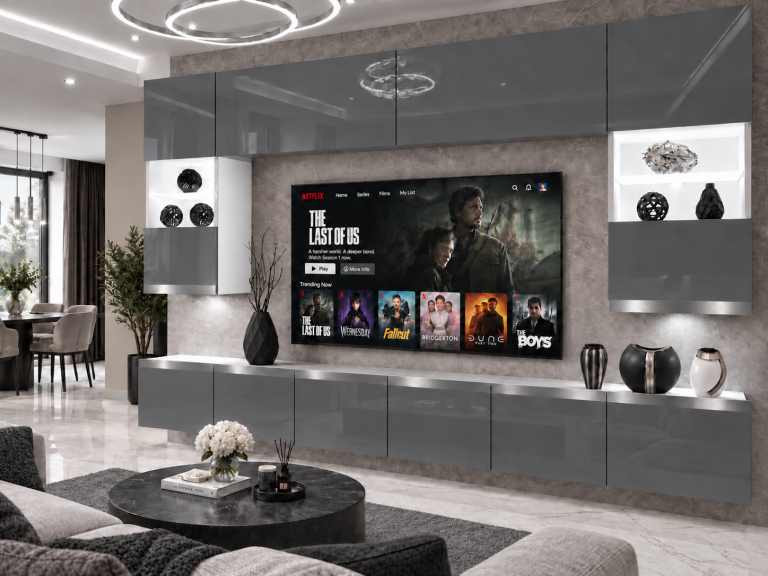 Composition murale Prestige 300 cm TV/RTV grise brillante Fabricant IMP P1 Nolan 1/5/W/S/0/0/SL