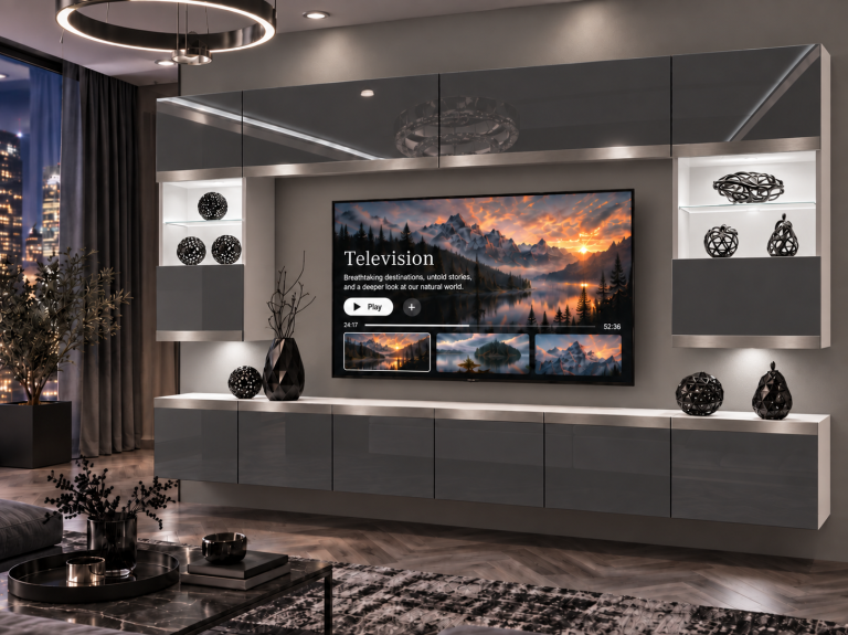 Composition murale Prestige 300 cm TV/RTV grise brillante Fabricant IMP P2 Nolan 1/5/W/S/0/0/SL