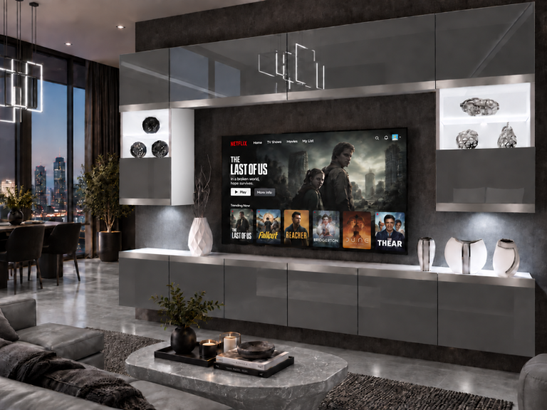 Composition murale Prestige 300 cm TV/RTV grise brillante Fabricant IMP P2 Nolan 1/5/W/S/0/0/SL