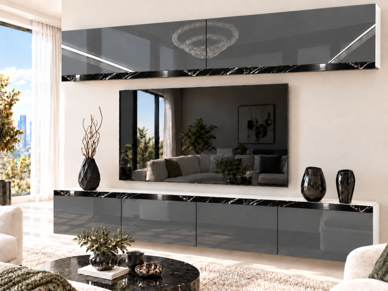 Composition murale Prestige 200 cm TV/RTV grise brillante Fabricant IMP P Brando 6/5/W/S/0/0/CS