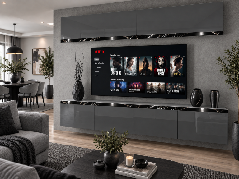Composition murale Prestige 200 cm TV/RTV grise brillante Fabricant IMP P Brando 6/5/W/S/0/0/CS