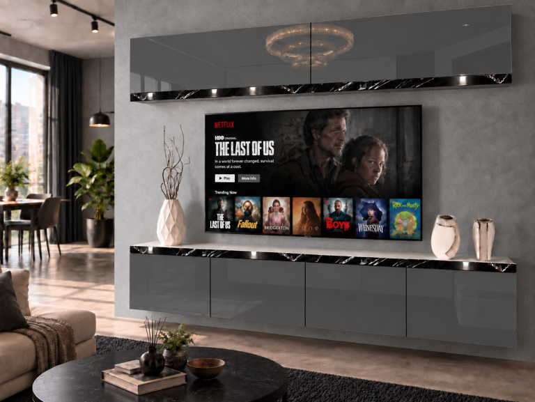 Composition murale Prestige 200 cm TV/RTV grise brillante Fabricant IMP P Brando 6/5/W/S/0/0/CS