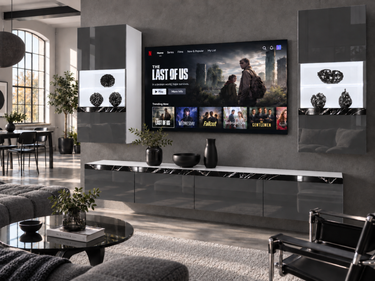 Composition murale Prestige 200 cm TV/RTV grise brillante Fabricant IMP P Keanu 7/5/W/S/0/0/CS
