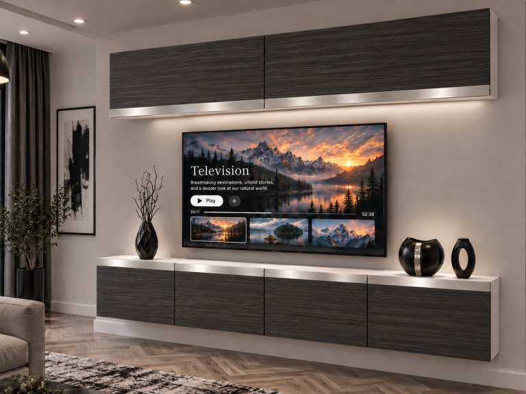 Composition murale Prestige 200 cm TV/RTV noire ébène Fabricant IMP P Brando 6/5/W/HK/0/0/SL