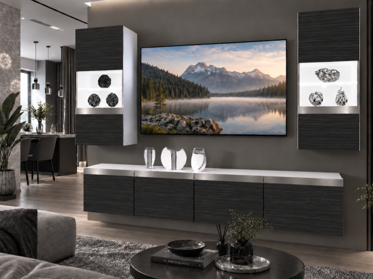 Composition murale Prestige 200 cm TV/RTV noire ébène Fabricant IMP P Keanu 7/5/W/HK/0/0/SL