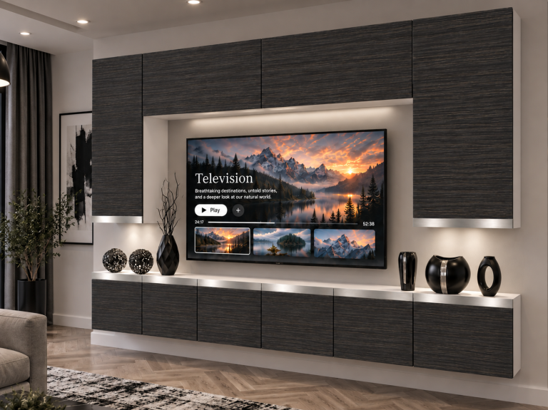 Composition murale Prestige 300 cm TV/RTV noire ébène Fabricant IMP P Monroe 2/5/W/HK/0/0/SL