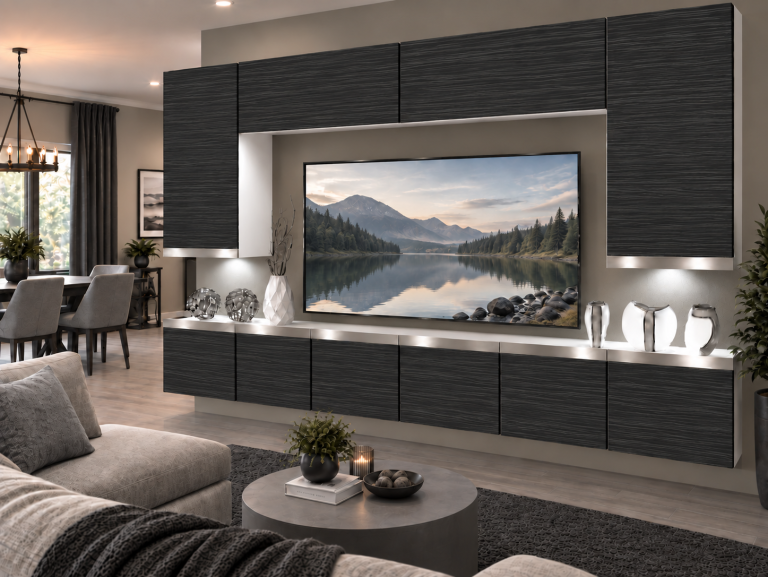 Composition murale Prestige 300 cm TV/RTV noire ébène Fabricant IMP P Monroe 2/5/W/HK/0/0/SL