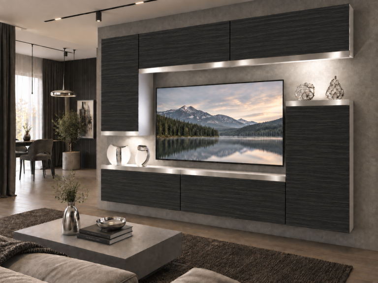 Composition murale Prestige 250 cm TV/RTV noire ébène Fabricant IMP P Woody 8/5/W/HK/0/0/SL