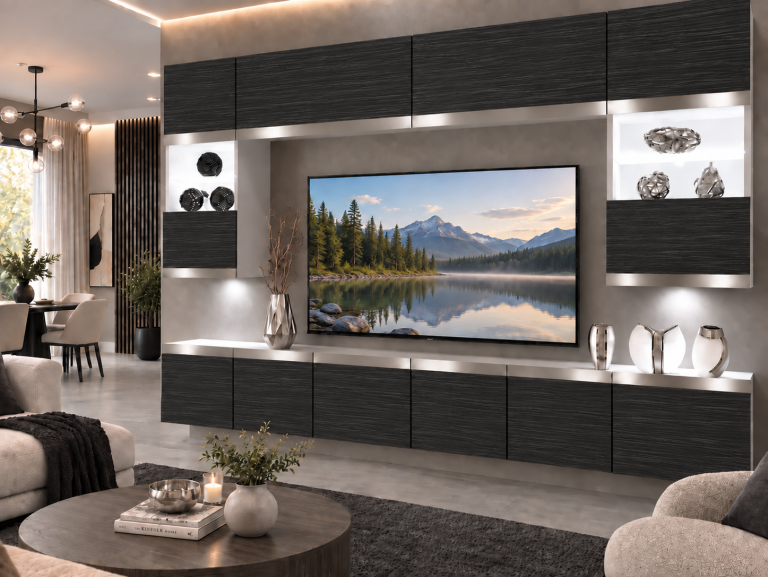 Composition murale Prestige 300 cm TV/RTV noire ébène Fabricant IMP P2 Nolan 1/5/W/HK/0/0/SL