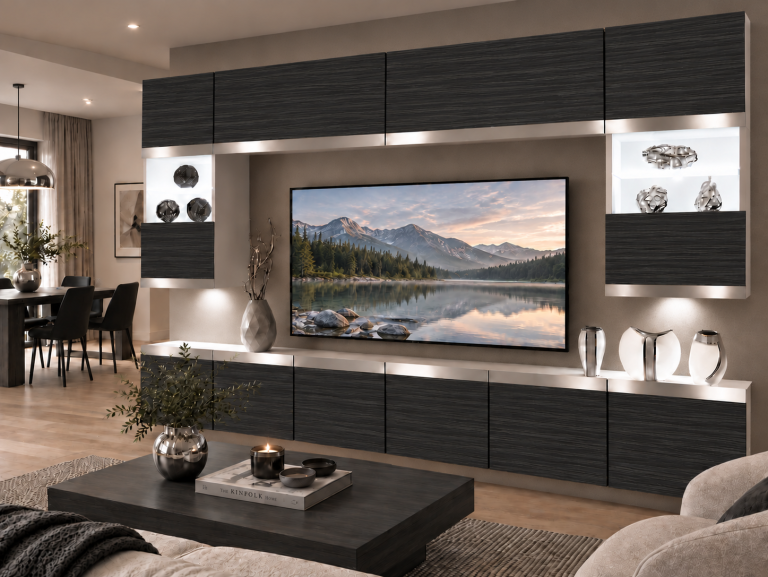 Composition murale Prestige 300 cm TV/RTV noire ébène Fabricant IMP P2 Nolan 1/5/W/HK/0/0/SL