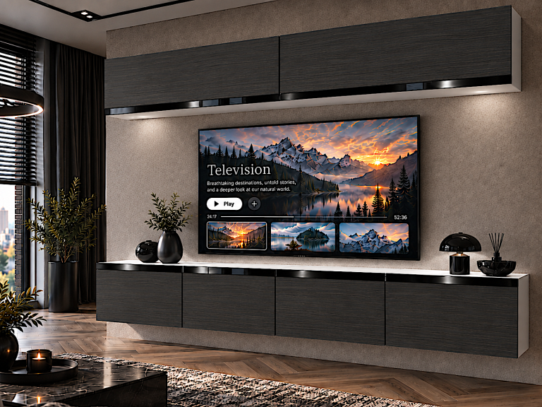 Composition murale Prestige 200 cm TV/RTV noire ébène Fabricant IMP P Brando 6/5/W/HK/0/0/CP