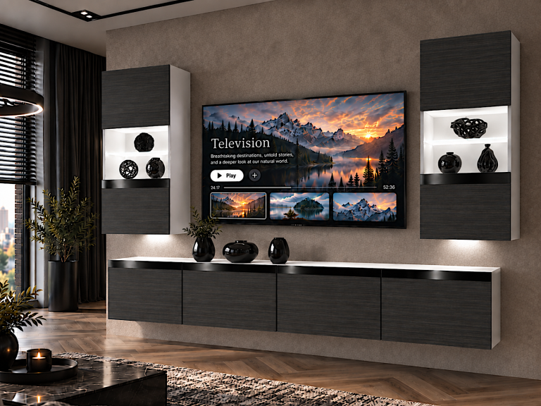 Composition murale Prestige 200 cm TV/RTV noire ébène Fabricant IMP P Keanu 7/5/W/HK/0/0/CP