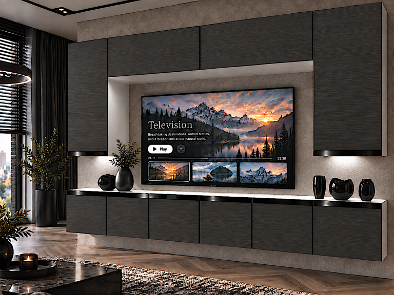 Composition murale Prestige 300 cm TV/RTV noire ébène Fabricant IMP P Monroe 2/5/W/HK/0/0/CP