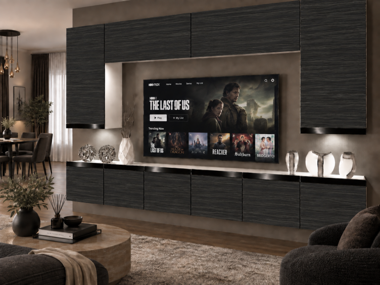 Composition murale Prestige 300 cm TV/RTV noire ébène Fabricant IMP P Monroe 2/5/W/HK/0/0/CP