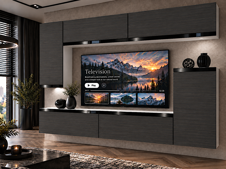 Composition murale Prestige 250 cm TV/RTV noire ébène Fabricant IMP P Woody 8/5/W/HK/0/0/CP