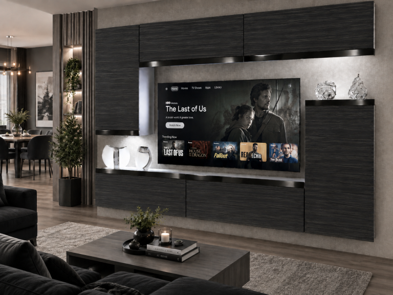 Composition murale Prestige 250 cm TV/RTV noire ébène Fabricant IMP P Woody 8/5/W/HK/0/0/CP