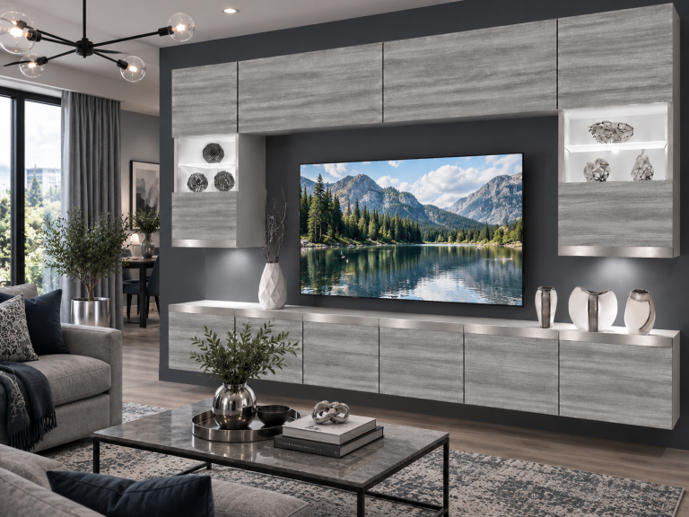 Meblościanka Prestige 300 cm TV/RTV szary antracyt grafitowy Producent IMP P1 Nolan 1/5/W/GW1/0/0/SL