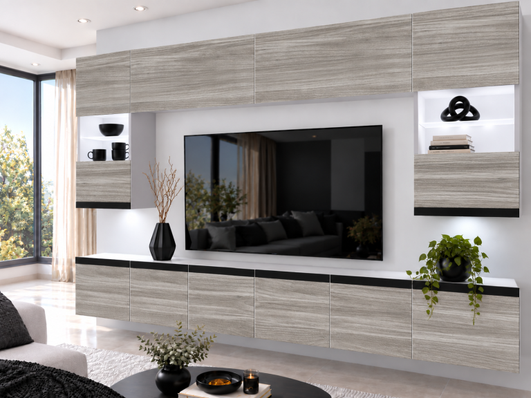 Composition murale Prestige 300 cm TV/RTV grise anthracite graphite Fabricant IMP P1 Nolan 1/5/W/GW1/0/0/CM