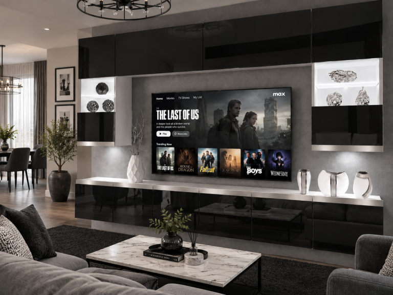 Composition murale Prestige 300 cm TV/RTV noire brillante Fabricant IMP P1 Nolan 1/5/W/B/0/0/SL