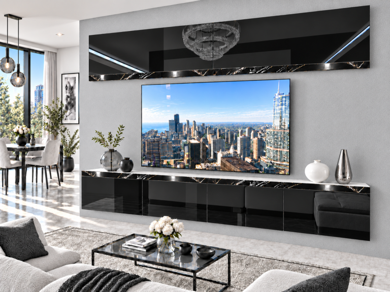 Composition murale Prestige 200 cm TV/RTV noire brillante Fabricant IMP P Brando 6/5/W/B/0/0/CS
