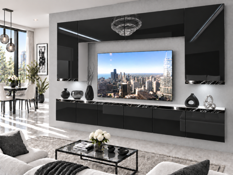 Composition murale Prestige 300 cm TV/RTV noire ébène Fabricant IMP P Monroe 2/5/W/HK/0/0/CP