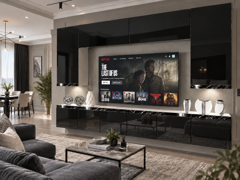 Composition murale Prestige 300 cm TV/RTV noire ébène Fabricant IMP P Monroe 2/5/W/HK/0/0/CP
