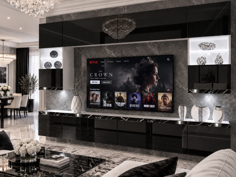 Composition murale Prestige 300 cm TV/RTV noire brillante Fabricant IMP P1 Nolan 1/5/W/B/0/0/CS