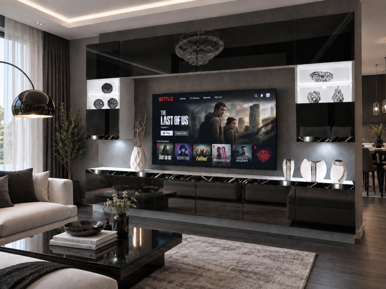 Composition murale Prestige 300 cm TV/RTV noire brillante Fabricant IMP P1 Nolan 1/5/W/B/0/0/CS