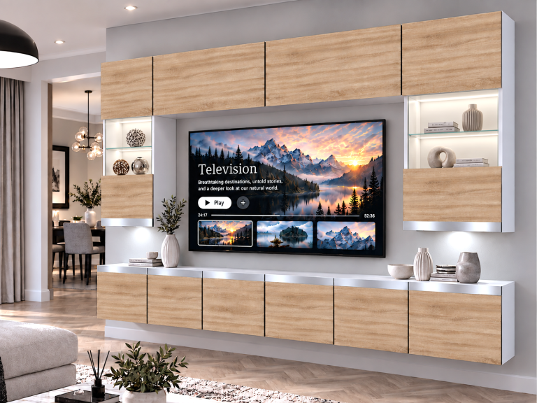 Composition murale Prestige 300 cm TV/RTV chêne chêne wotan chêne sonoma Fabricant IMP P1 Nolan 1/5/W/DS/0/0/SL
