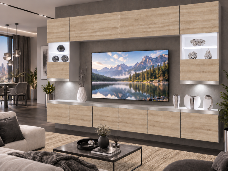 Composition murale Prestige 300 cm TV/RTV chêne chêne wotan chêne sonoma Fabricant IMP P1 Nolan 1/5/W/DS/0/0/SL