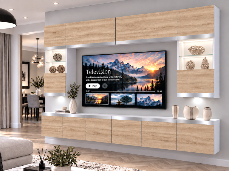 Composition murale Prestige 300 cm TV/RTV chêne chêne wotan chêne sonoma Fabricant IMP P2 Nolan 1/5/W/DS/0/0/SL