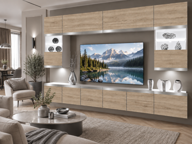 Composition murale Prestige 300 cm TV/RTV chêne chêne wotan chêne sonoma Fabricant IMP P2 Nolan 1/5/W/DS/0/0/SL