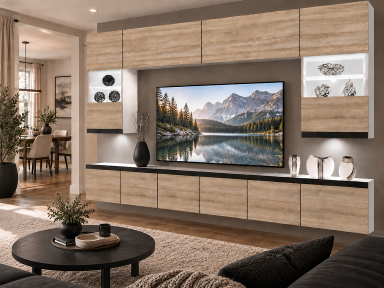 Composition murale Prestige 300 cm TV/RTV chêne chêne wotan chêne sonoma Fabricant IMP P1 Nolan 1/5/W/DS/0/0/CM