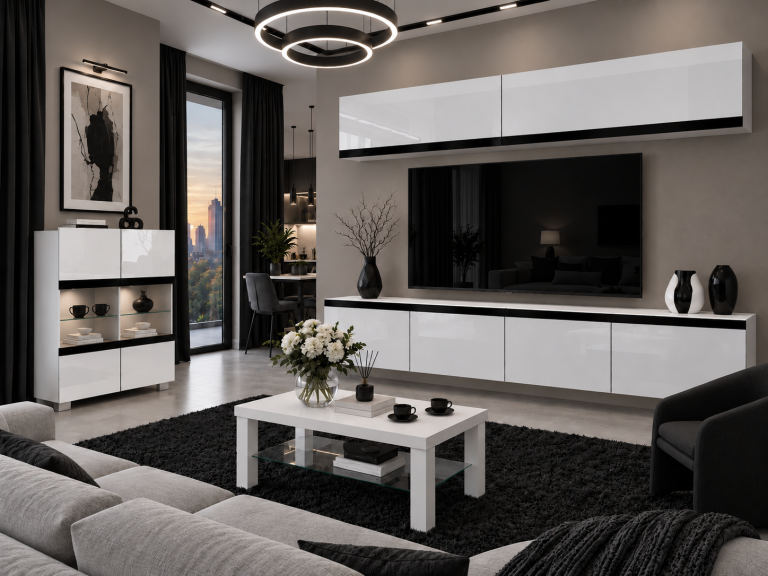 Composition murale Prestige 200 cm TV/RTV blanche brillante Fabricant IMP P Brando 6/5/W/W/0/0/CM