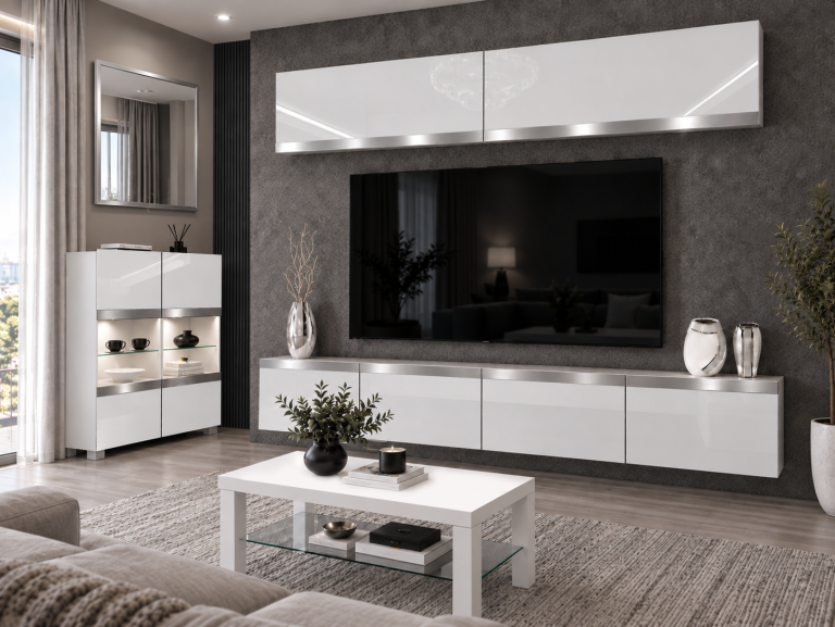 Composition murale Prestige 200 cm TV/RTV blanche brillante Fabricant IMP P Brando 6/5/W/W/0/0/SL
